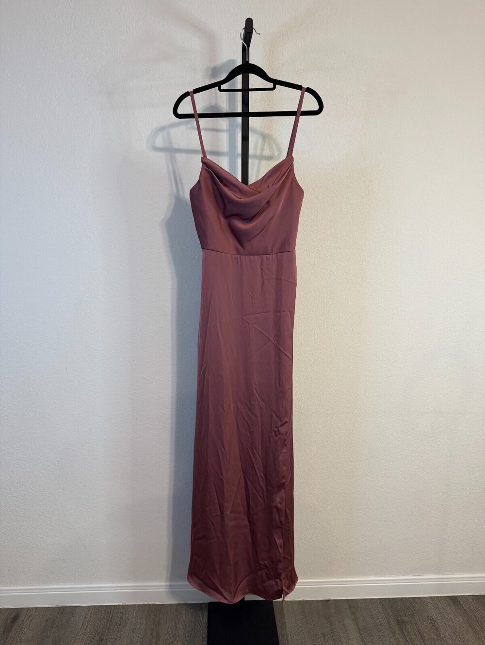 Azazie Aimee Spaghetti Strap Draped Cowl Neck Dress Bridesmaid Maxi Amethyst A2